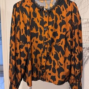 SHEIN Black and Brown Animal Print Blouse